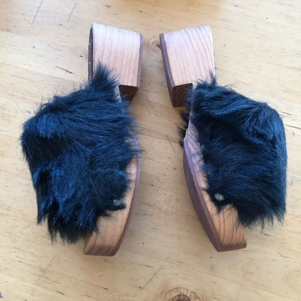 NEW Free People Faux Fur Sonnet Clog Sandal Sz 6